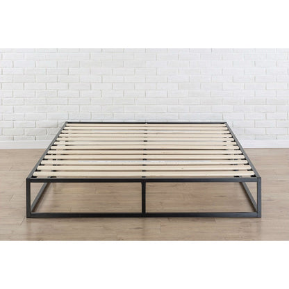 Estructura de cama moderna tamaño Queen con perfil bajo de metal de 10 pulgadas con listones de madera