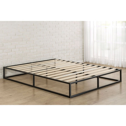 Estructura de cama moderna tamaño Queen con perfil bajo de metal de 10 pulgadas con listones de madera