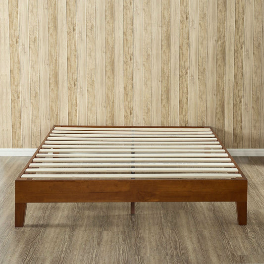 Queen size Solid Wood Low Profile Platform Bed Frame in Cherry Finish - Tampa Home & Garden Store