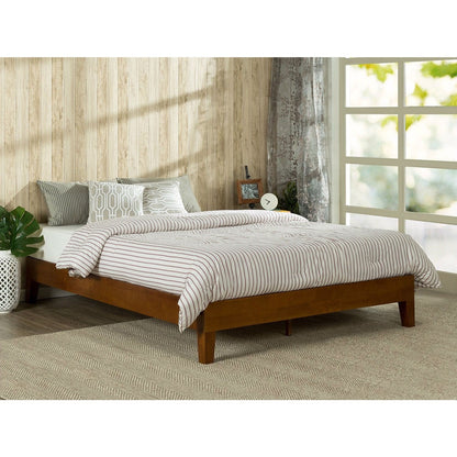 Marco de cama de plataforma Queen de perfil bajo de madera maciza con acabado de cerezo