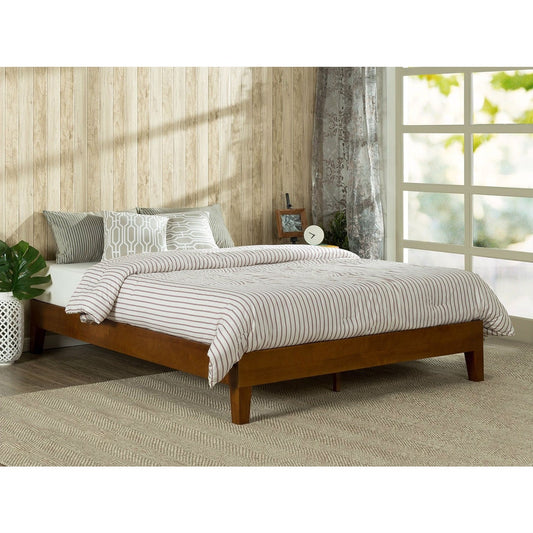 Queen size Solid Wood Low Profile Platform Bed Frame in Cherry Finish - Tampa Home & Garden Store