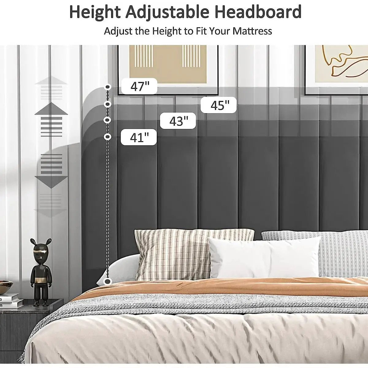 Queen size dark grey upholstered platform bed frame with height adjustable headboard HomePacific on Tampa Home & Garden Store