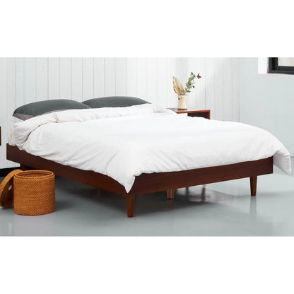 Base de cama de plataforma estilo moderno de mediados de siglo Queen, con acabado de madera en café oscuro