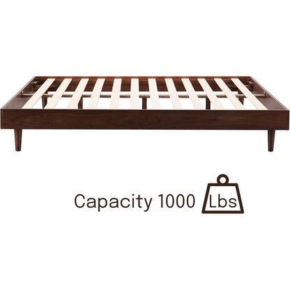 Base de cama de plataforma estilo moderno de mediados de siglo Queen, con acabado de madera en café oscuro