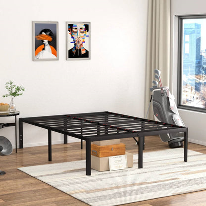 Base de cama de metal Queen de 18 pulgadas con esquinas redondeadas y espacio de almacenamiento debajo de la cama