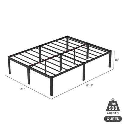 Base de cama de metal Queen de 18 pulgadas con esquinas redondeadas y espacio de almacenamiento debajo de la cama
