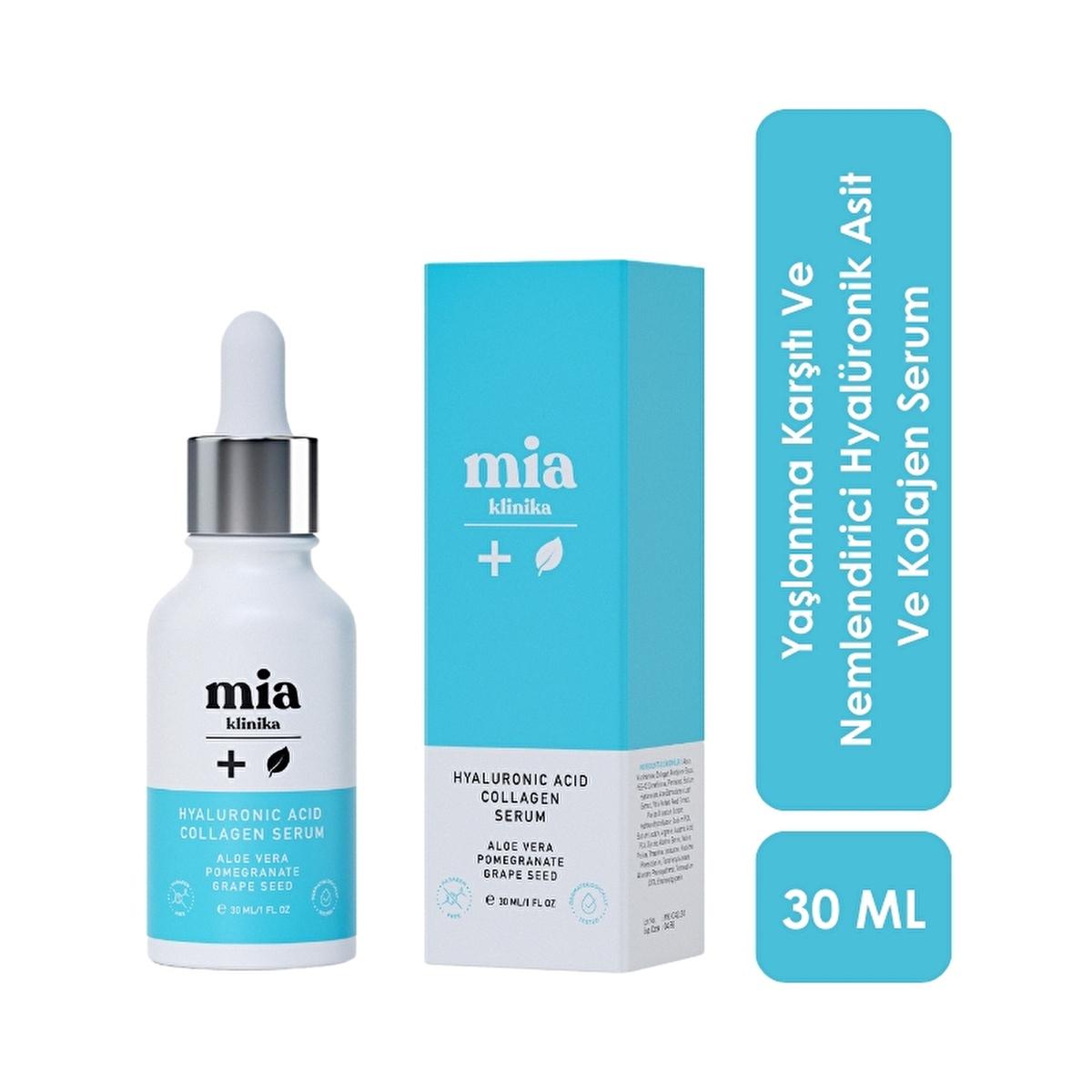 Mia Klinika Hyaluronic Acid Collagen Serum bottle with dropper, blue carton packaging, 30 ml on Tampa Home & Garden Store