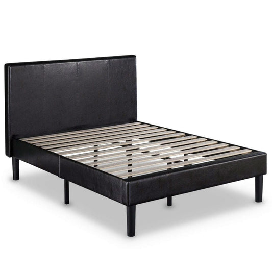 Queen Espresso Faux Leather Platform Bed Frame with Headboard - Tampa Home & Garden Store