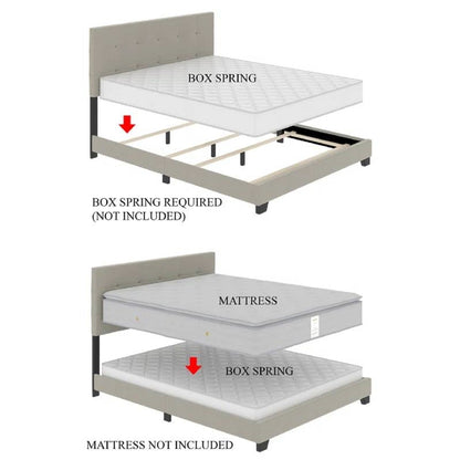 Cama con dosel de metal dorado tamaño queen con cabecero tapizado con botones