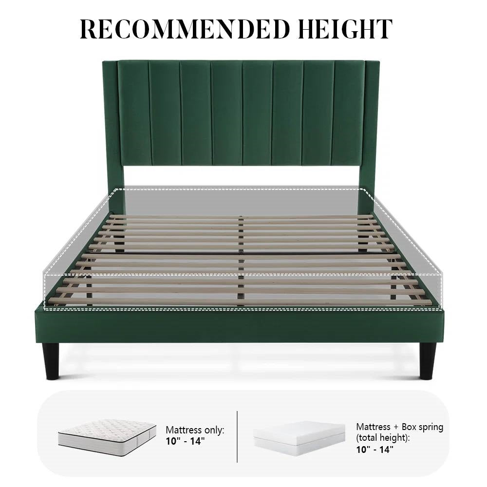 Base de Cama con Plataforma Tapizada de Terciopelo Verde Tamaño Queen con Cabecero
