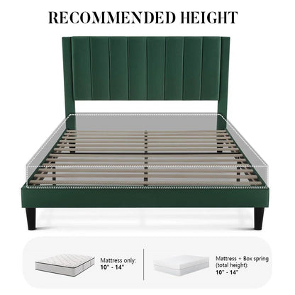 Base de Cama con Plataforma Tapizada de Terciopelo Verde Tamaño Queen con Cabecero