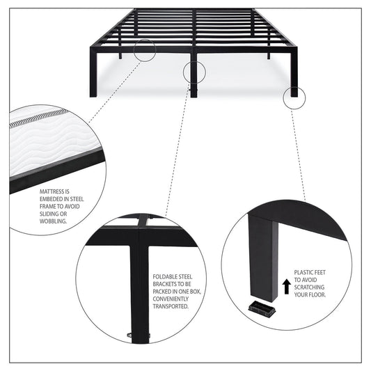 Queen size Heavy Duty Metal Platform Bed Frame - Holds up to 2,200 lbs - Tampa Home & Garden Store
