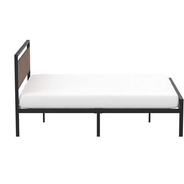 Cama de plataforma de metal Queen con cabecero y pie de cama de madera con acabado nogal