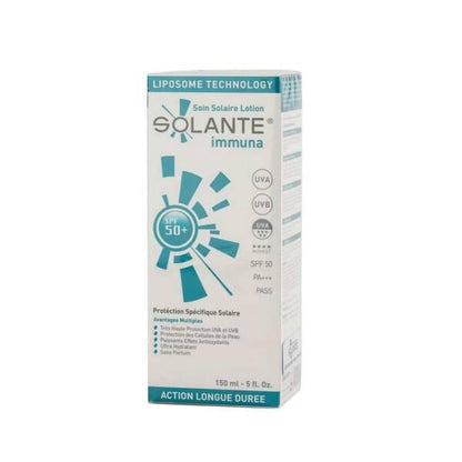 Solante Immuna sunscreen box by Beauty Care Bag, SPF 50+, water resistant, fragrance-free 150 ml on Tampa Home & Garden Store