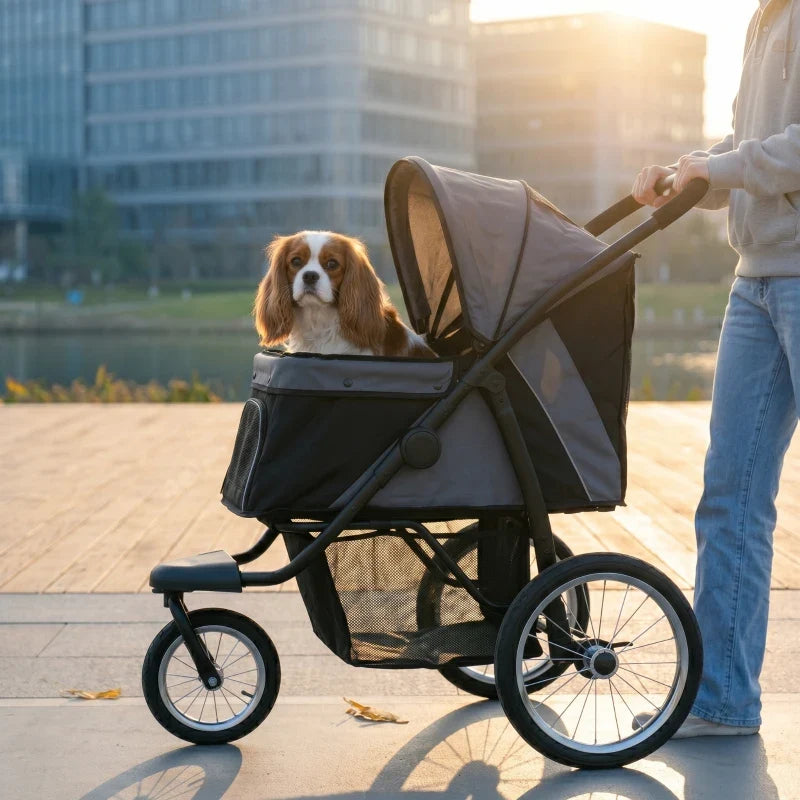3 Wheels Pet Stroller by Furr Baby Gifts, grey canopy with black frame for small to medium dogs on Tampa Home & Garden Store