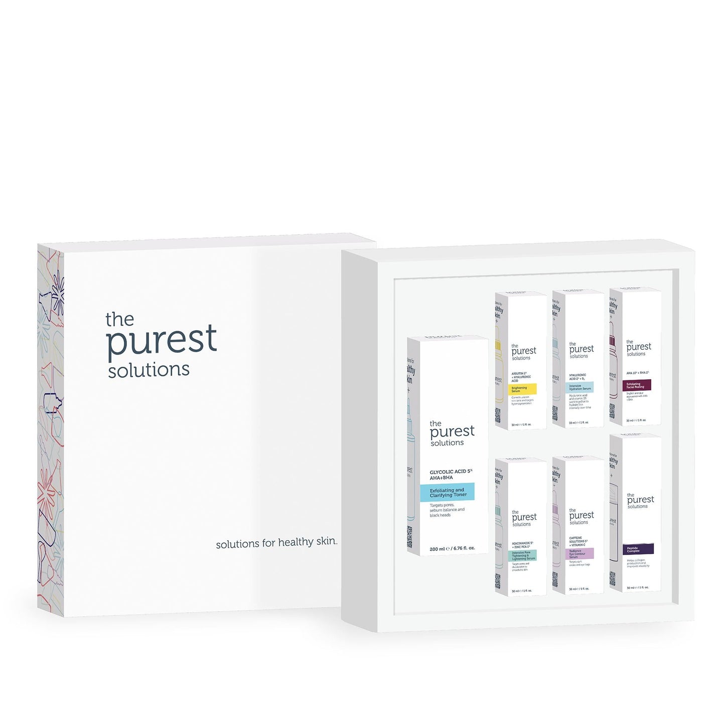 The Purest Solutions 7-Piece Skincare Set white boxed packaging with multiple boxes on Tampa Home & Garden Store