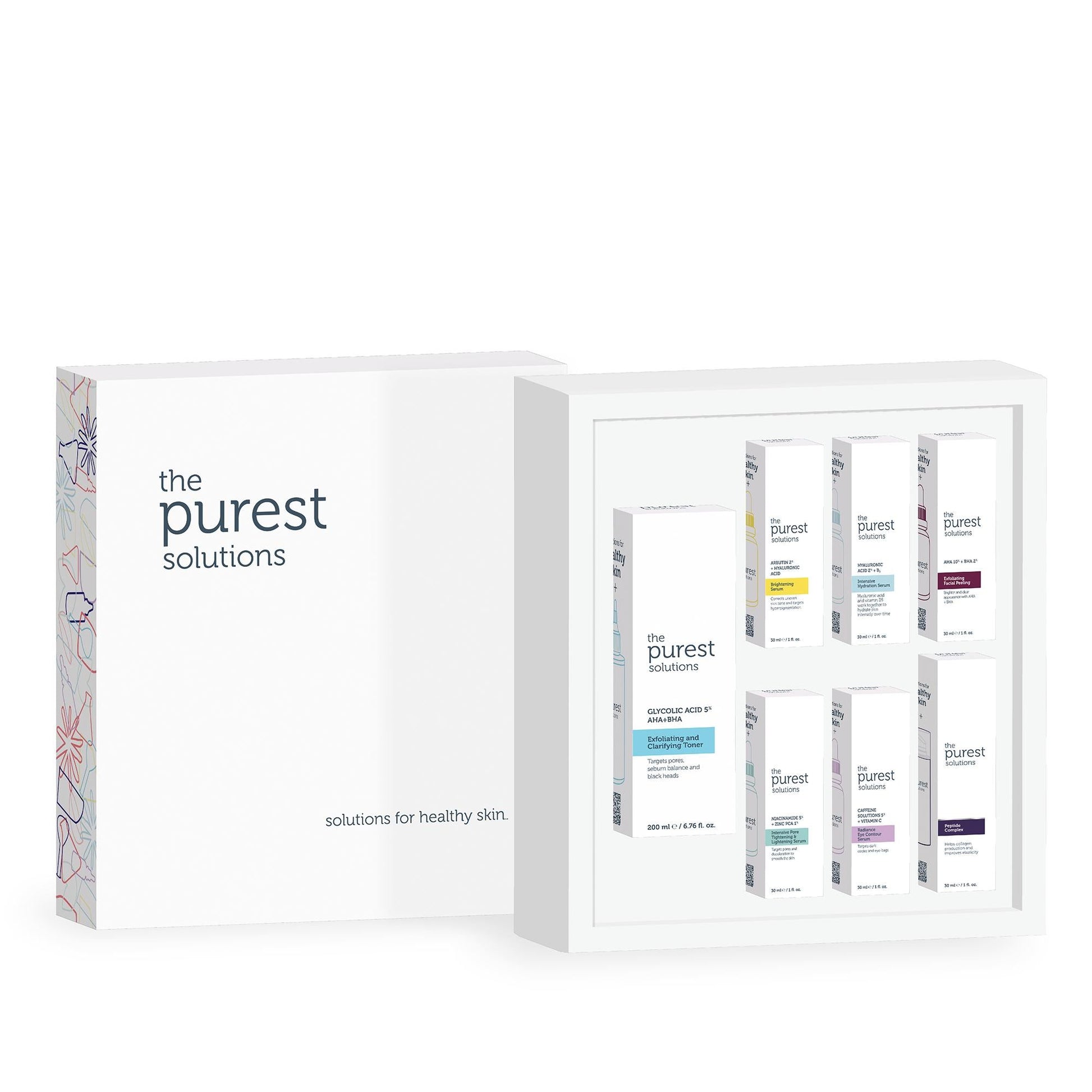 The Purest Solutions 7-Piece Skincare Set white boxed packaging with multiple boxes on Tampa Home & Garden Store