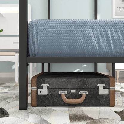 Cama con dosel de metal moderna tamaño queen con cuatro postes en acabado negro