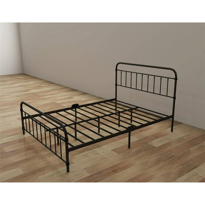 Base de cama Queen Classic Farmhouse de metal negro con cabecero y piecero redondeados