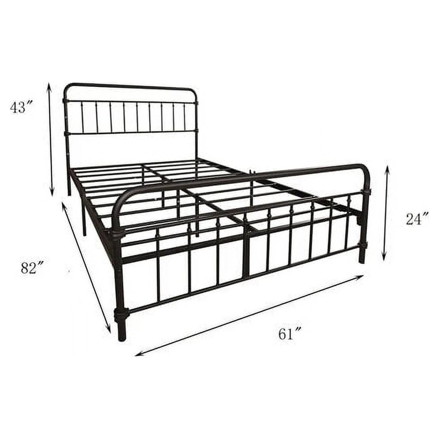 Base de cama Queen Classic Farmhouse de metal negro con cabecero y piecero redondeados