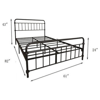 Base de cama Queen Classic Farmhouse de metal negro con cabecero y piecero redondeados