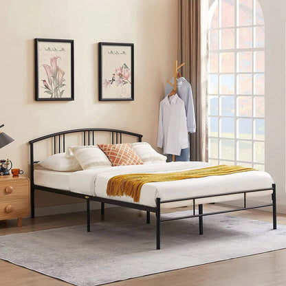 Base de cama de plataforma Queen de metal negro con cabecero arqueado