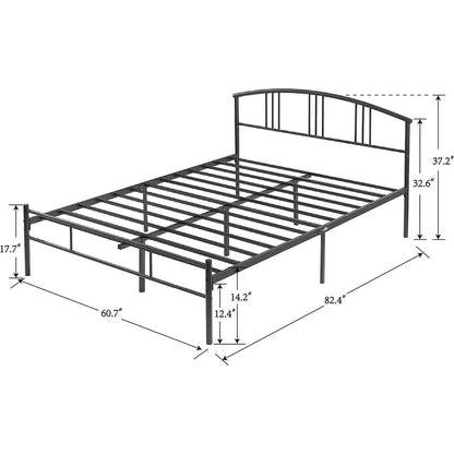 Base de cama de plataforma Queen de metal negro con cabecero arqueado
