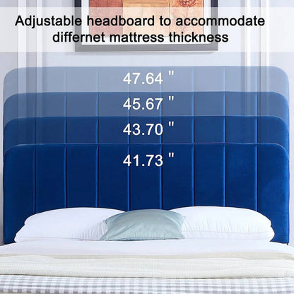 Base de cama de plataforma tapizada azul tamaño Queen con cabecero