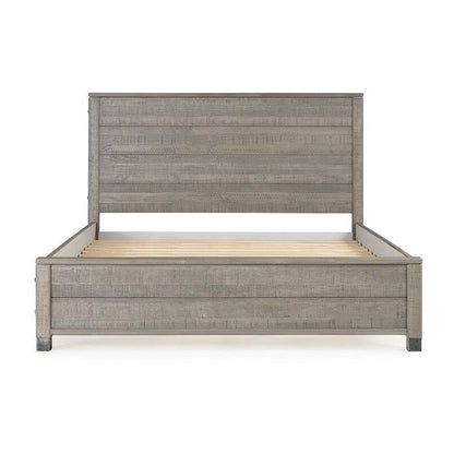 Base de cama tipo plataforma Queen de madera maciza con cabecero en acabado de madera gris