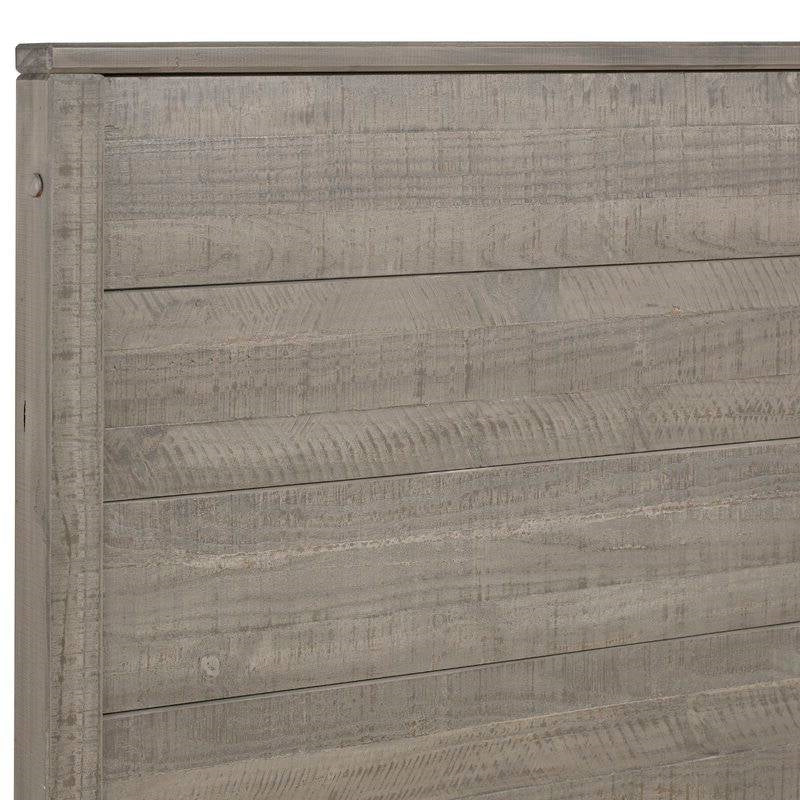 Base de cama tipo plataforma Queen de madera maciza con cabecero en acabado de madera gris