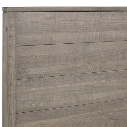 Base de cama tipo plataforma Queen de madera maciza con cabecero en acabado de madera gris