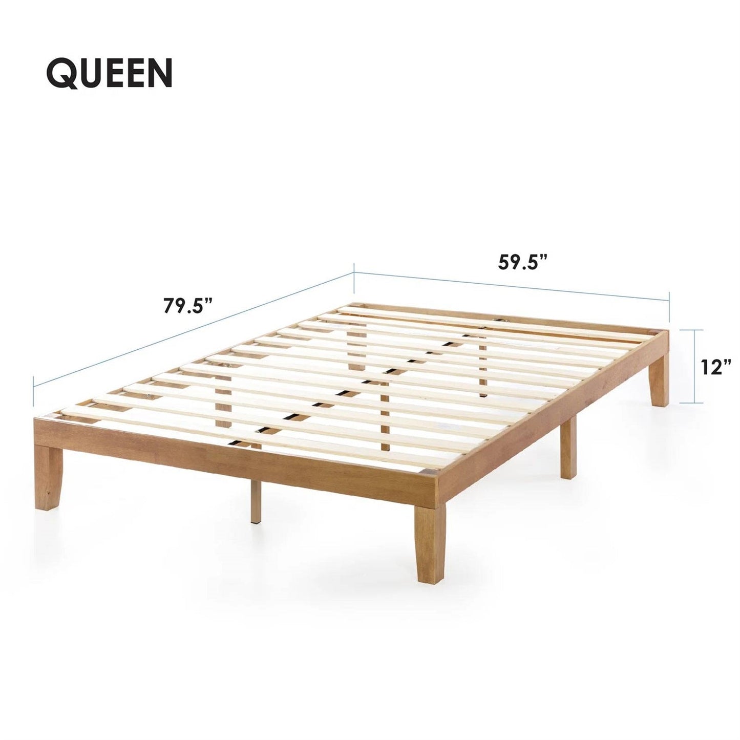 Cama Queen Size de Plataforma de Madera Maciza con Acabado de Madera Natural