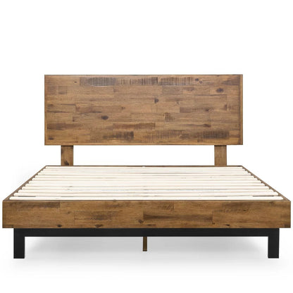 Base de cama moderna tamaño Queen de madera maciza con cabecera de altura ajustable