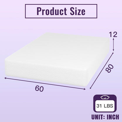 Colchón Queen Size de Espuma Viscoelástica con Carbón Activado, 12 Pulgadas, con Funda Extraíble
