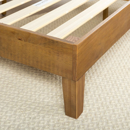 Cama Queen size con estructura de plataforma moderna de madera maciza con acabado de pino rústico