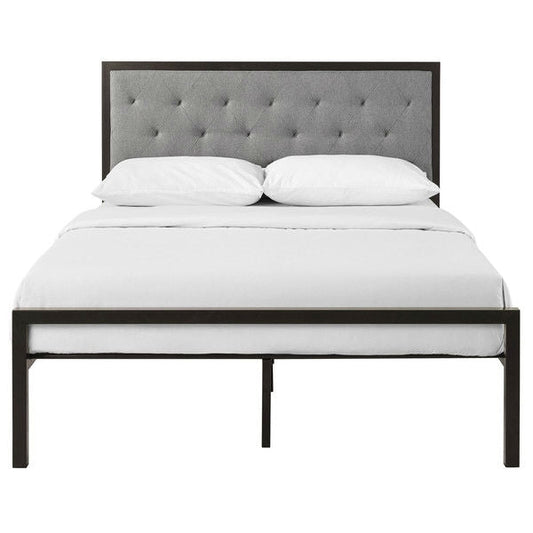 Queen size Contemporary Metal Platform Bed with Grey Upholstered Headboard - Tampa Home & Garden Store