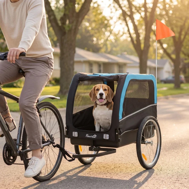 PawHut dog bike trailer; black pet cart with teal trim 20-in tires on Tampa Home & Garden Store