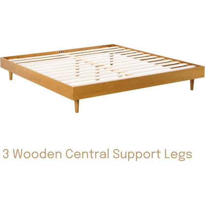 Base de cama de plataforma Queen de estilo moderno de mediados de siglo con acabado en madera clara