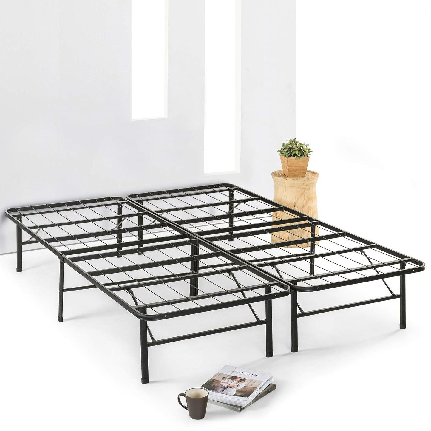 Base de cama plegable de metal resistente tamaño queen con espacio de almacenamiento