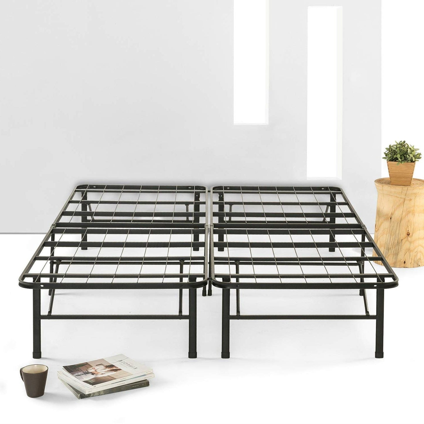 Base de cama plegable de metal resistente tamaño queen con espacio de almacenamiento
