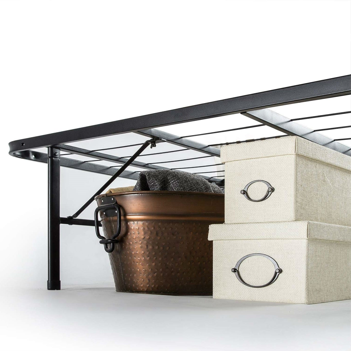 Base de cama plegable de metal resistente tamaño queen con espacio de almacenamiento