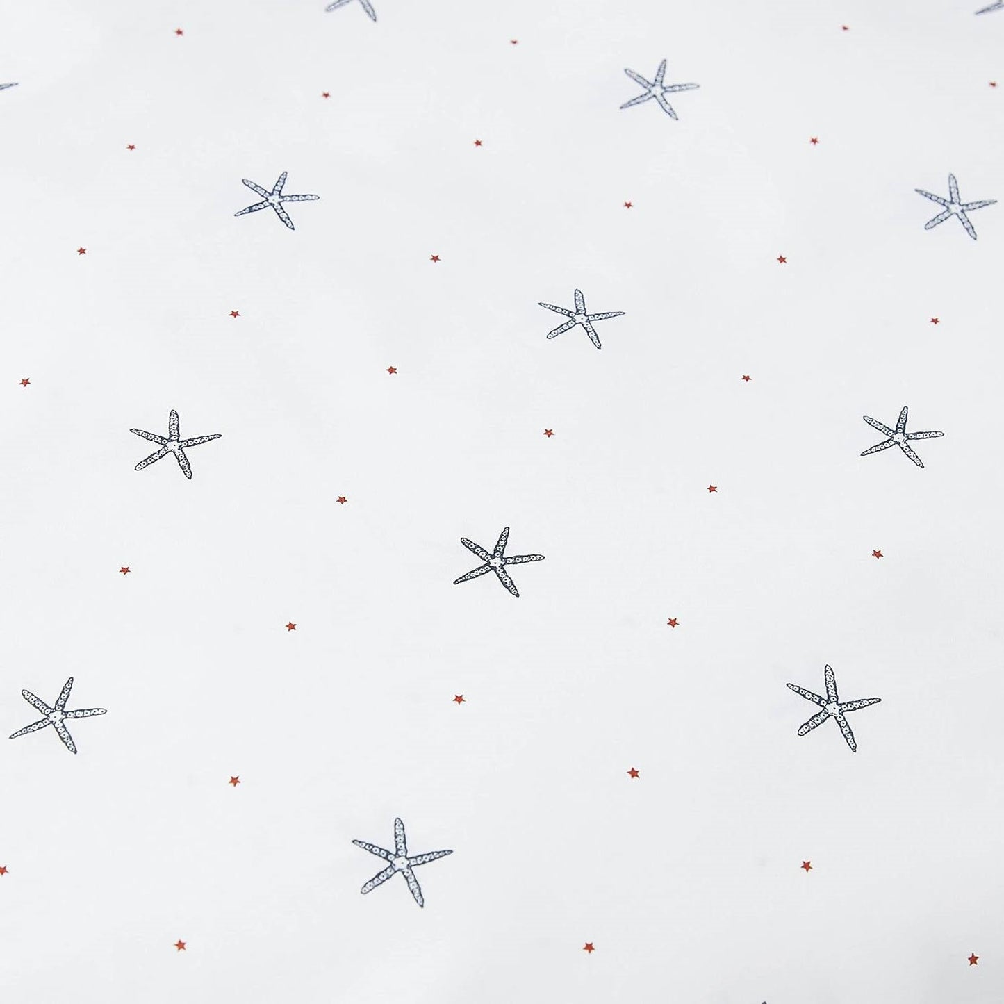 Juego de sábanas Queen de algodón 100%, con diseño de estrella de mar, estilo costero, en blanco, azul marino y rojo