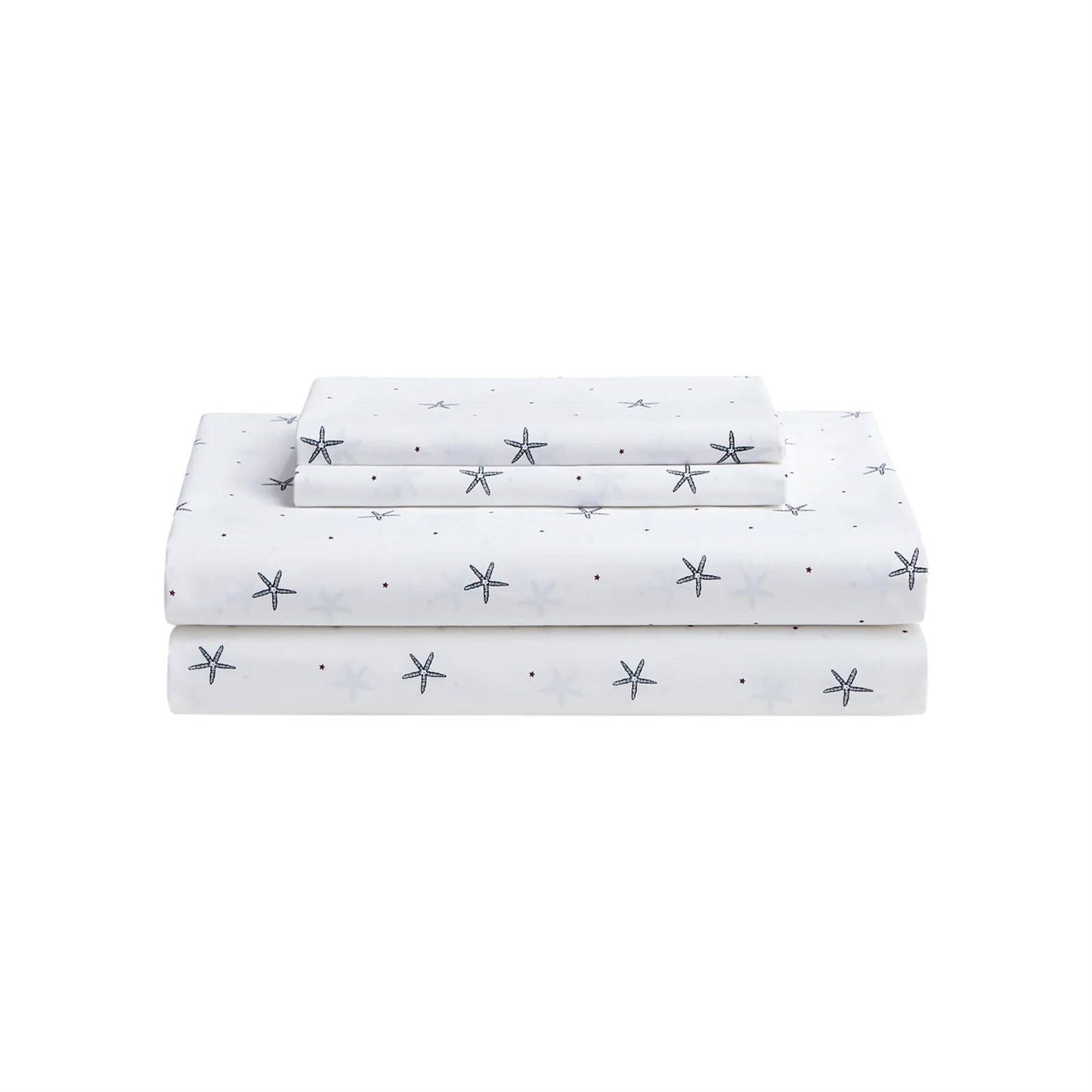 Juego de sábanas Queen de algodón 100%, con diseño de estrella de mar, estilo costero, en blanco, azul marino y rojo