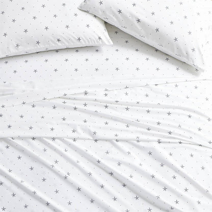 Juego de sábanas Queen de algodón 100%, con diseño de estrella de mar, estilo costero, en blanco, azul marino y rojo