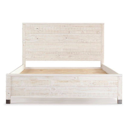 Base de cama de plataforma de madera maciza tamaño Queen con cabecero en acabado blanco rústico