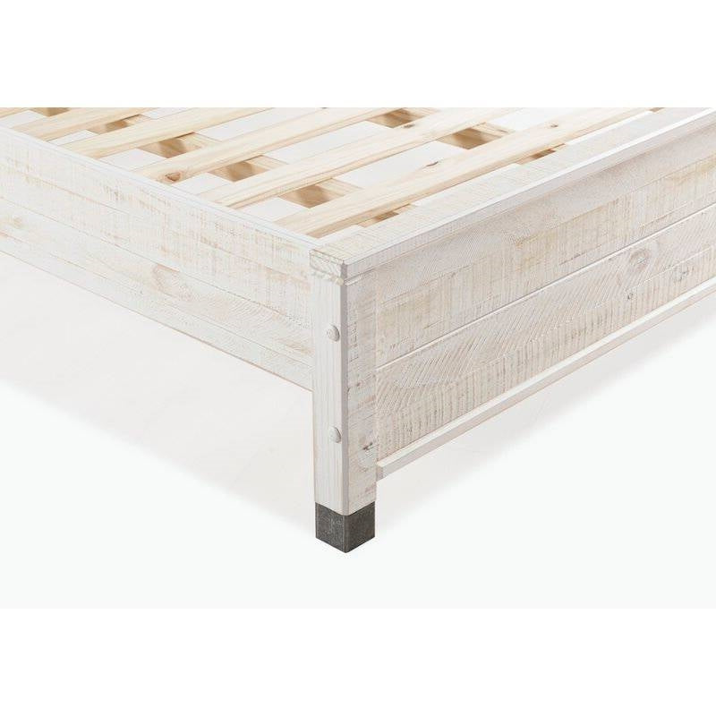 Base de cama de plataforma de madera maciza tamaño Queen con cabecero en acabado blanco rústico