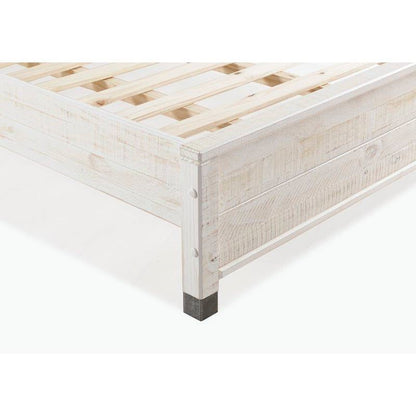 Base de cama de plataforma de madera maciza tamaño Queen con cabecero en acabado blanco rústico