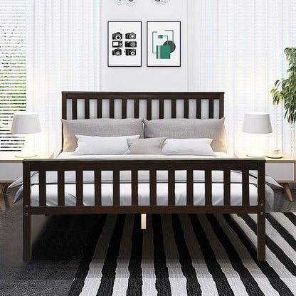 Base de cama Queen de madera con cabecero y pie de cama, color Espresso