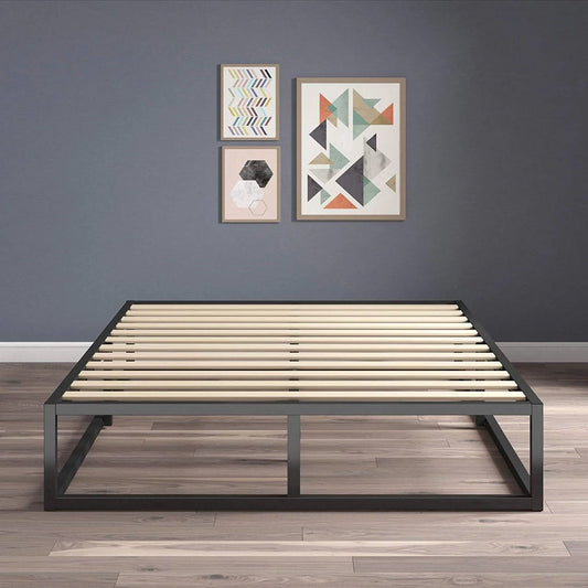Queen size 10-inch Low Profile Modern Metal Wood Slat Platform Bed Frame - Tampa Home & Garden Store