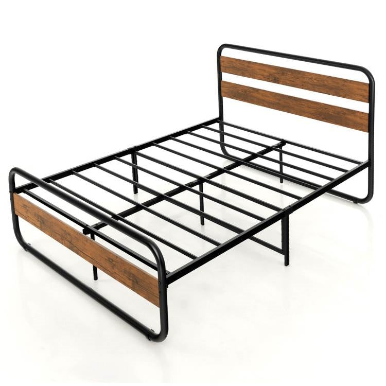 Cama Queen Industrial de Madera y Metal con Cabecera y Piecera
